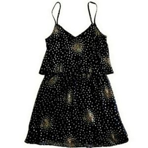 BeBop Black Chiffon Shelf Mini Dress w/ Golden Dots Shimmer Design, Small